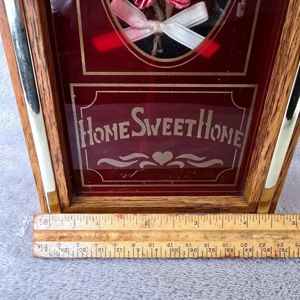 Vintage Ingraham Home Sweet Home Floral Wall Clock Wood Frame USA 12 In